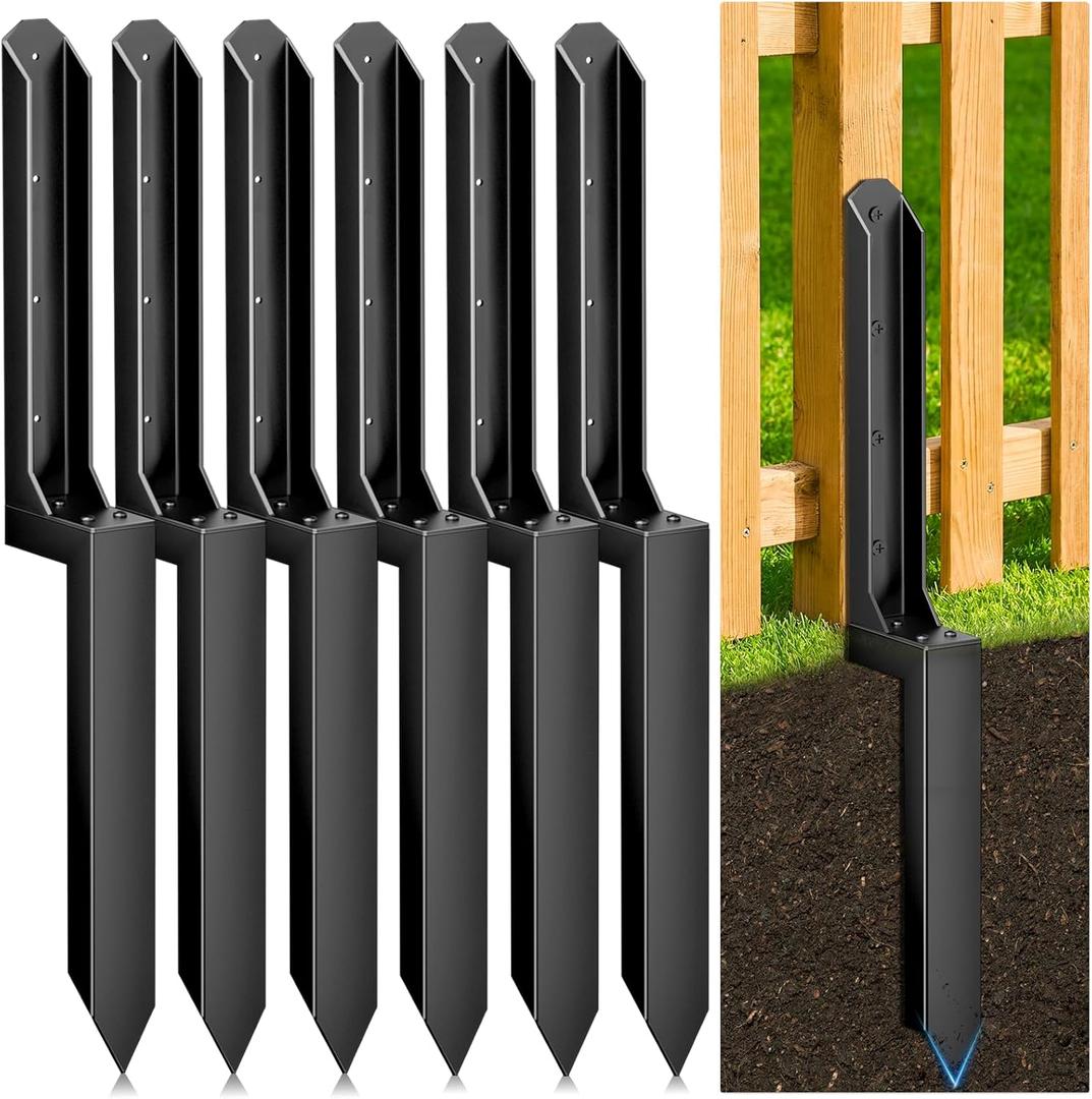 6 Pack Fence Post Repair Kit, Heavy Duty Steel Ground Spike Anchor for Fixing Leaning or Broken 4x4 & 6x6 Wood Posts, No Dig Drive-in Support for Yard, Garden & Fence