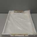 17" x 12" Wood Serving Tray with Gold Polished Metal Handles, Home Decorative Wooden Rectangle Ottoman Leather Decor Platter Bathroom Vanity Tray for All Occasions White