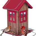 Kingsyard Cute Bird House Feeders for Outside, Hanging Metal Bird Feeder with 4 Ports, Outdoor Garden Yard Decorations for Cardinals Finches Chickadees Goldfinches & Sparrows Birds Watching 4.7*4.7*7.6 in