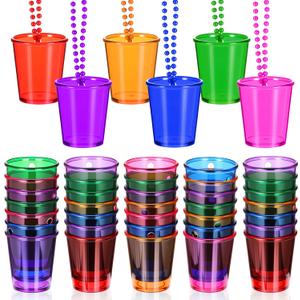 36 Pack Shot Glass Necklaces Bulk, Plastic Shot Glass on Beaded Necklace Colorful Shots Necklace Cups Bulk for Bachelorette Carnival Party Birthday Wedding Supply Festival Party Favor