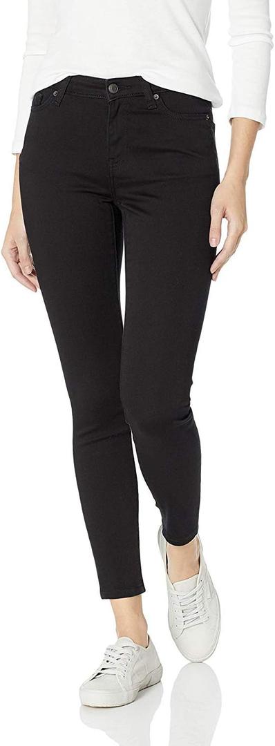 Amazon Essentials Women's Mid-Rise Stretchy Skinny Jean (8 Long, Black)
