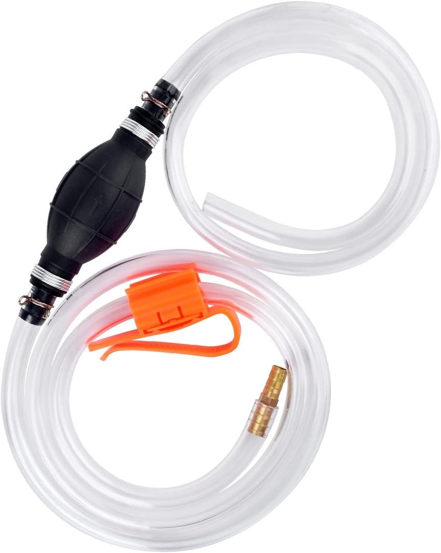KATUMO Siphon Pump, Upgraded 15MM Enlarged Caliber Gasoline Siphon Hose Siphon Fuel Hand Pump for Gasoline, Oil, Diesel & Water with Hoses, Pinch Clips, Hose Retainer, Brass Extender (15mm( 1 Pack))