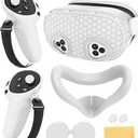 Silicone Cover Set Compatible with Meta Quest 3S Accessories, VR Protector Face Cover, Controller Grips, Front Shell Headset Cover and Lens Protective Cover, Not Fit Quest 3 (White)