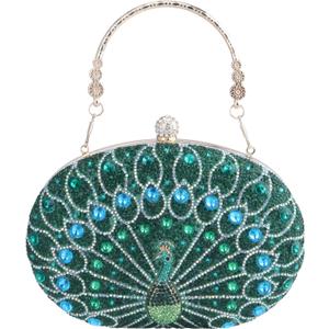 Simcat Clutch Purses for Women, Rhinestone Glitter Peacock Evening Handbag Formal Clutch Bag for Wedding Party Prom (Green)