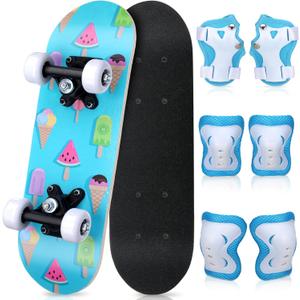 Honoson 7 Pcs Skateboard for Toddlers Beginners Knee Elbow Pads Wrist Guards Gear Set (Age 2-5 Kids 17 x 5'')