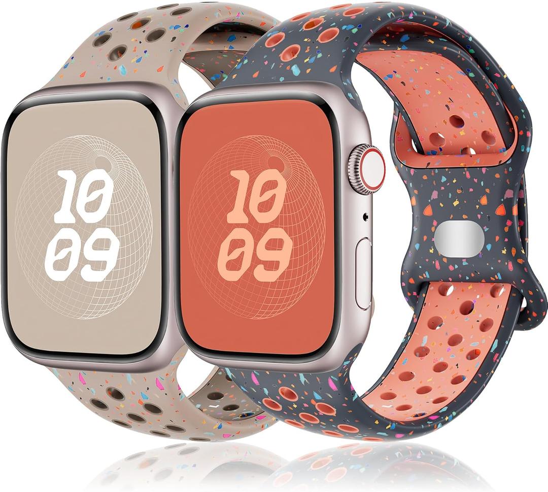 Sport Band for Apple Watch Bands Men Women,Recycled Plastic-Soft Breathable Silicone Strap for Nike+ iWatch Band  03-Desert Stone+Blue Flame, 38/40/41/42(s11/10)