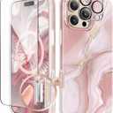 GVIEWIN for iPhone 16 Pro Case Compatible with MagSafe, with Screen & Lens Protectors, Military-Grade Protection Slim Marble Shockproof Magnetic Phone Case for 16 Pro 6.3", Rhodonite/Pink | Slim, Marble, Shockproof