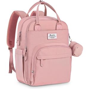 RUVALINO Diaper Bag Backpack, Multifunction Travel Back Pack for Girls, Maternity Baby Changing Bags with Changing Pad for Mom, Large Capacity, Waterproof and Stylish, Pink