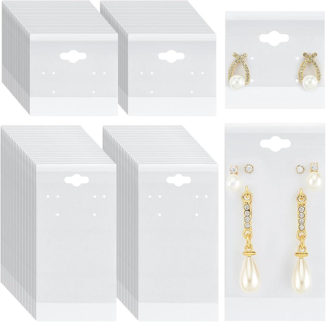 Tondiamo 200 Pcs White Velvet Plastic Earring Display Cards for Vendors 2'' x 2'' and 2'' x 4'' for Selling Earring Display Cards Holder Bulk for Ear Studs Jewelry Accessories