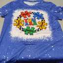 Autism Awareness Shirt Women Autism Support Acceptance Shirts Casual Puzzle Piece Bleached Tee Tops (Blue, S)