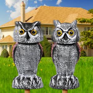 Fake Owl Decoy, Rotating Head Plastic Garden Owl Scarecrow for Garden Waterproof Owl Statue for Courtyard Orchard Doorway Roof Owl Decor 2 Pack