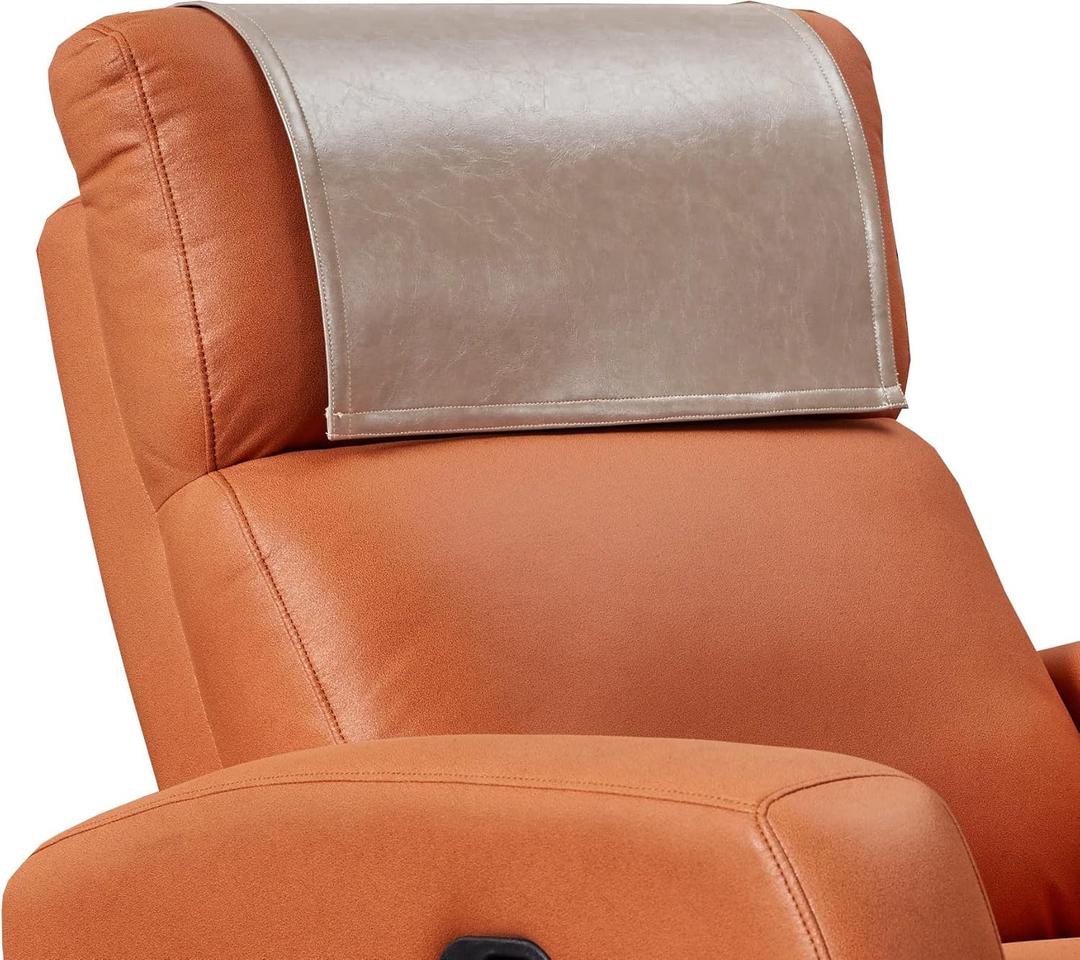Non Slip Recliner Headrest Protector Washable Faux Leather Headrest Covers for Recliner Chair Waterproof Couch Head Rest Covers for Sofa,Furniture,Office Chair,Theater Seat (Taupe)