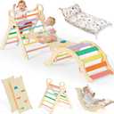 BlueWood Pikler Triangle Set with Cushion, 8-in-1 Climbing Toys for Toddlers, Montessori Philosophy Play Jungle Gym with Arch, Ramp, Ladder(Sunshine Rainbow)