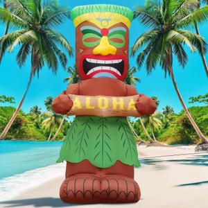 5FT Tiki Luau Inflatables, Tiki Hold Sign Board with Aloha, Blow up Party Beach Decor Hawaiian Party Giant Yard Decoration, Outdoor Built-in LED Lights Lawn Holiday Summer Tropical Outside