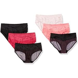 Warner's Women's Blissful Benefits Dig-Free Comfort Waistband with Lace Microfiber Hipster 6-Pack Ru1796w, Size L