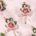 Serwalin 10Pcs Boutonniere for Men, Pink Groom and Best Man Boutonniere, Artificial Flowers for Wedding Decor, Prom, Homecoming, Ceremony Anniversary, Formal Dinner Party