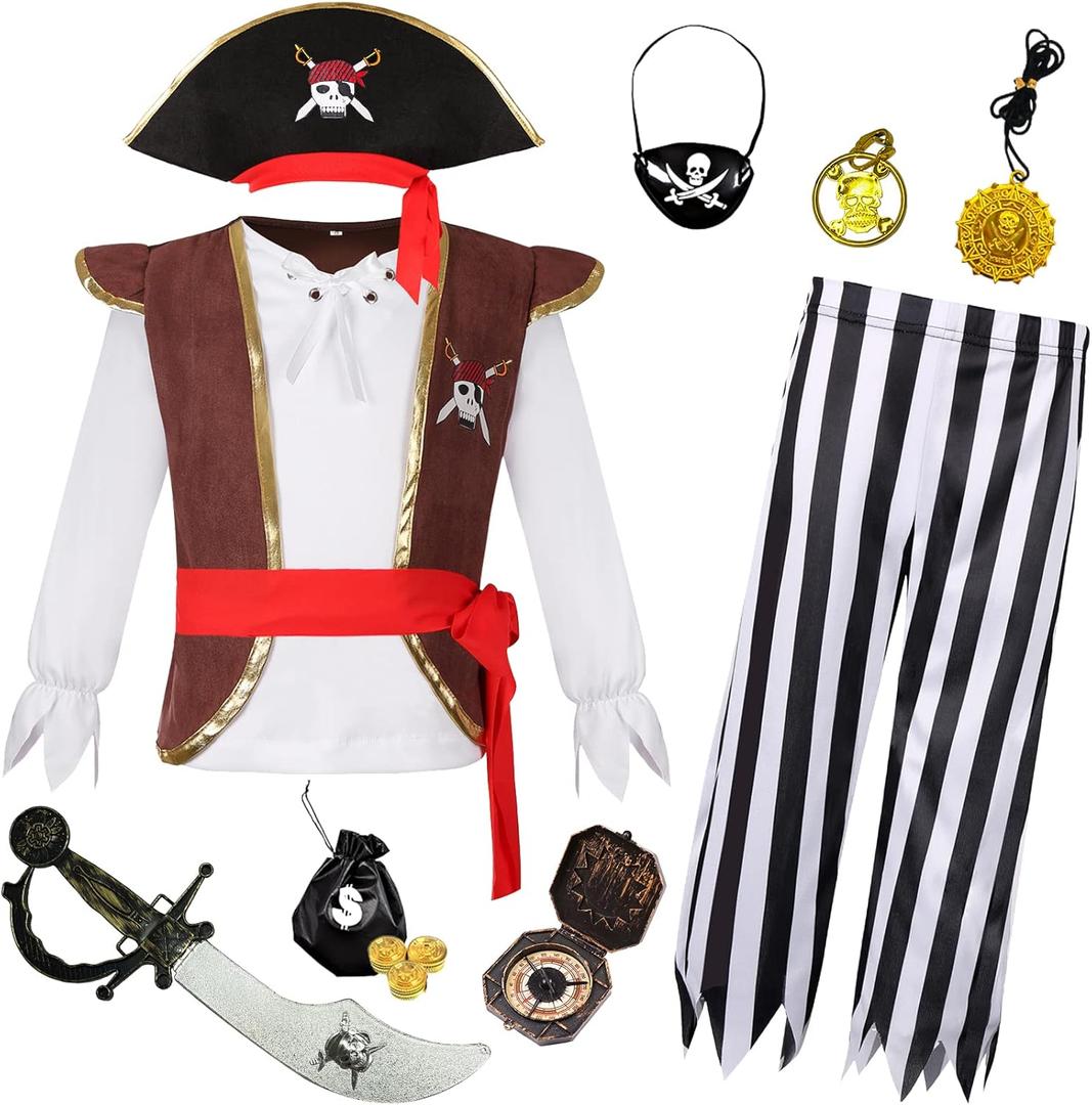 Gorkonpy Pirate Costume Kids Toddler Boys Pirate Costume with Hat and Accessories (5-7 Years)