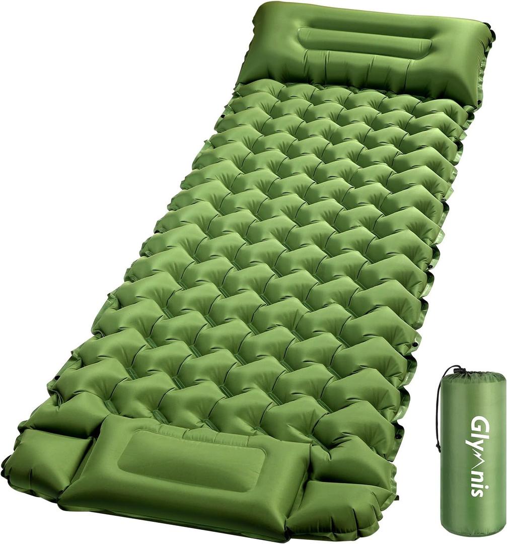 Glymnis Camping Mattress Camping Sleeping pad 3.54" Thick Built-in Foot Pump Inflatable Pad 1 Person Air Mattress for Backpacking Hiking Camping