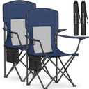 SONGMICS Breathable Camping Chairs, Foldable Outdoor Chairs Set of 2, High Back, Adjustable Armrests, Drink Holder, Weight Capacity 330 lb, for Sports Garden Backyard, Harbor Blue UGCB028Q01, Medium
