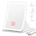 Auxmir Travel Makeup Mirror with 30X Magnification & 3 Dimmable Color Light, Foldable Rechargeable 2000mAh Lighted Travel Mirror, Portable Compact Mirror with Light, Adjustable Height & Angle, White