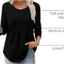XIEERDUO 3/4 Length Sleeve Tops for Women 2025 Crewneck Casual Pleated Tunic Tops Loose Fit Shirts Blouses (Black)