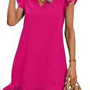 SOLY HUX Summer Dresses for Women V Neck Cap Sleeve Ruffle Hem Smock Short Dress, Size: XL