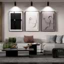 Large 3D Textured Framed Wall Art for Living Room, 3pcs Abstract Geometric Relief Artwork for Walls, Modern Neutral Black Beige Sandstone Plaster Pictures for Entryway Foyer Home Decor, 24x36 Inch