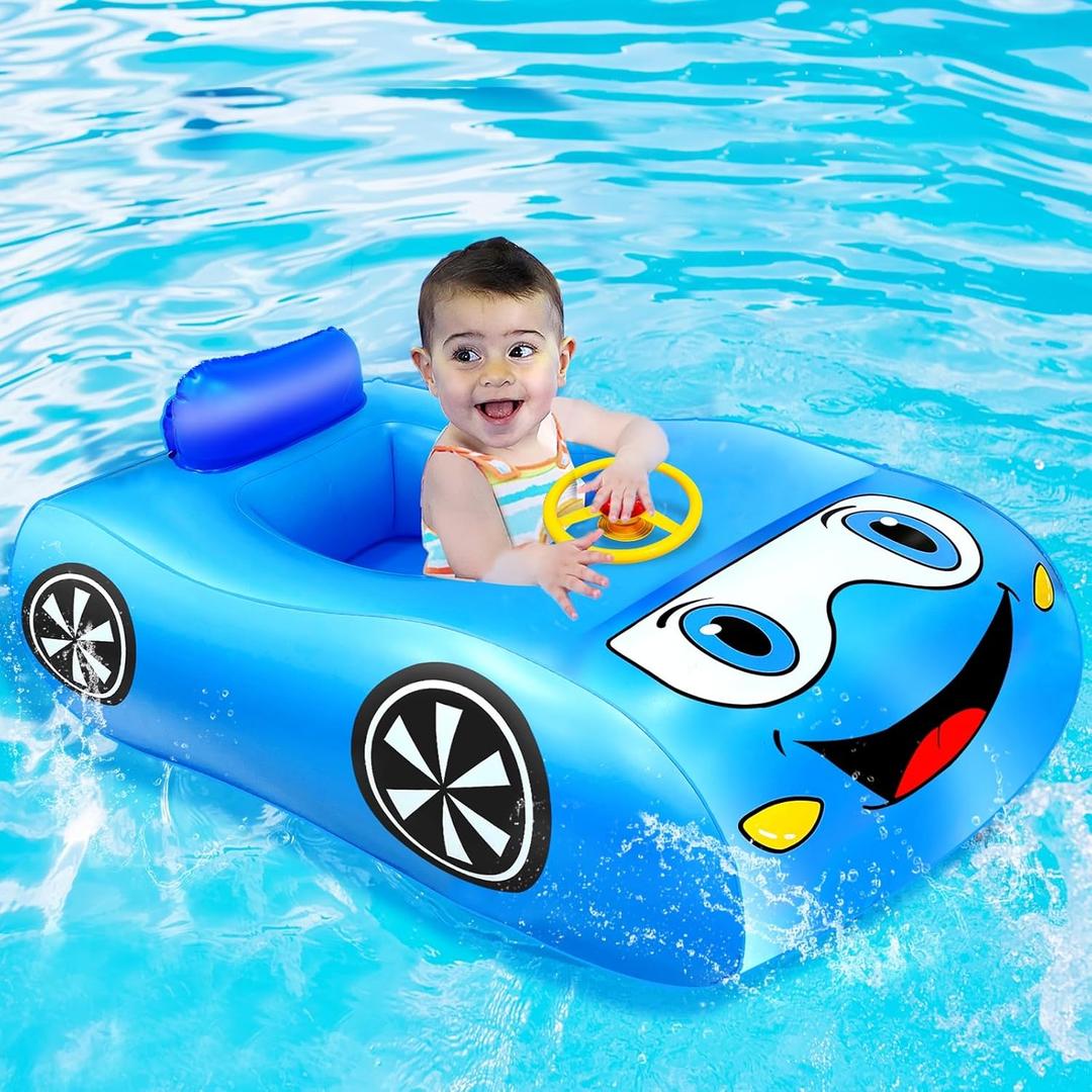 Inflatable Toddler Pool Float, 41" Large Car Shaped Baby Pool Floats Baby Swim Float with Safety Seat & Backrest, Swimming Pool Floaties Summer Toys for Babies Toddler Age of 6-36 Months