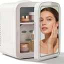 Lispin 4L Mini Skincare Fridge with Dimmable LED Mirror, Portable Beauty Refrigerator for Makeup, Cosmetic, Personal Small Refrigerator with Cooler and Warmer for Bedroom, Office and Car (White-4L-A), 21.7" mini