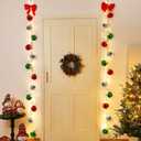 Pinkunn 2 Set Lighted Christmas Porch Decorations Christmas Front Door Ball Garlands with LED Lights Red Bow Xmas Light Bulb Ornaments for Front Door Xmas Tree Wreath Window Wall Indoor Outdoor Decor