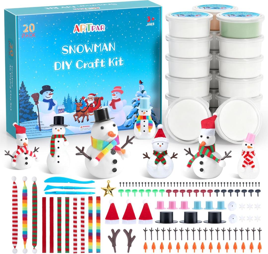 ARTPAR 20 Pack Modeling Clay DIY Snowman Kit,Air Dry Clay Snowman Crafts for Kids,Christmas Stocking Stuffers for Kids,Christmas Crafts Xmas Gift