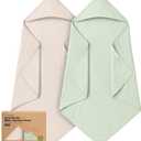 KeaBabies Muslin Hooded Baby Towels for Newborn Girls, Boys - 2-Pack, 35x35 Organic Cotton Baby Bath Towels Hooded, Soft Absorbent, Toddlers, Kids, Infant, Newborn Bath Essentials (Sage, Regular)