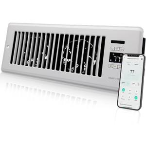Super Quiet Register Booster Fan for 4" x 12" Register Holes, Smart Register Vent with Dual Intelligent Thermostat and WIFI App Control, Heating Cooling AC Vent Fan (White)