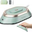 Newbealer Travel Iron with Global Voltage, 100-240V Mini Dry Iron for Clothes (No Steam), Max 300W, 60s Heat Up, 302 Non-Stick Ceramic Soleplate, 0.8lbs Ultra-Lightweight (Green)