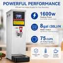 Commercial Hot Water Dispenser Countertop Water Boiler, 1600W 30L | 8GAL per Hour, Instant Hot Water Machine, Step-heating & 86-212°F Temperature Control, For Boba Tea Shop, Cafe, Office