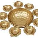 Diya Shape Decorative Urli Bowl for Home Metal Handcrafted for Floating Flowers and Tea Light Candles Home,Office and Table Decor| (Gold Polish urli Bowl 12 inch)