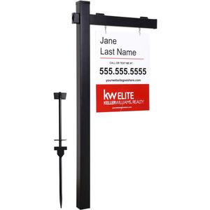 Vinyl PVC Black Real Estate Sign Post with Flat Cap 6ft. (4"x 4"x 72") Realtor Yard Signs Posts for Open House and Home for Sale, 36" Arm Holds Up to 24" Panel (No Panels)