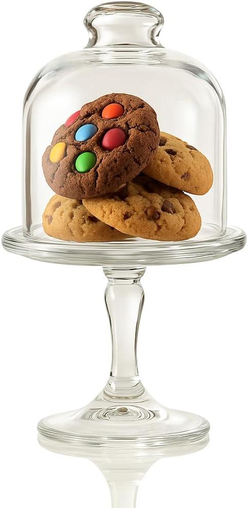 Mini Glass Cake Stand with Dome Lid  Small Pedestal Dessert Stand with Cover, Clear Glass Cupcake & Cookie Display