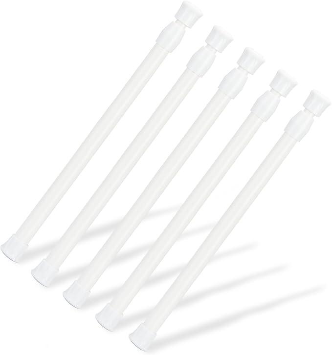 5 Pcs Tension Rod, OEH Short Tension Rod, No Drilling Small Tension Rods for Closet, Rustproof Spring Rod, Mini Thin Tension Rods for Cabinets, Cupboard, Wardrobe Bars, Bookcase, Black (10-15.7 inch)