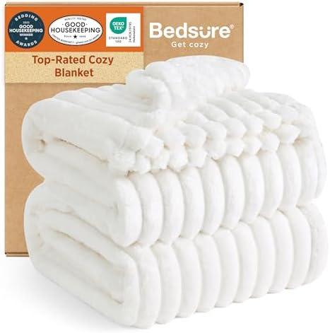 Bedsure GentleSoft Blankets Queen Size for Bed - Cozy Soft Sofa Couch Cover Blankets for Women, Cute Large Bedding Fleece Throws for Girls, Off White, 90x90 Inches