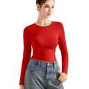SUUKSESS Women Crew Neck Fitted T Shirts Cotton Jersey Basic Long Sleeve Crop Tops (Navy, S) (Blue, S)