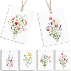 AmazingSpark 50 Set Floral Blank Gift Tags with String, 2x3 in Watercolor Flower Paper Hang Tags for Mother's Day Bridal Baby Shower Birthday Wedding Party Favors Supplies (Warm, Wildflower)