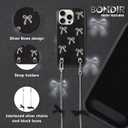 2 x Crossbody Case for iPhone 16 Pro Max - Black with Stylish Silver Detachable Chain - Silver Bows