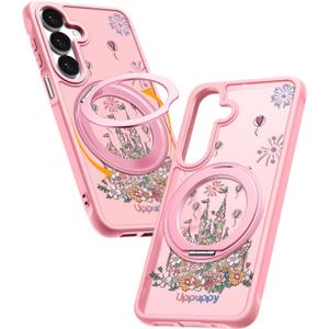 Uppuppy for Samsung Galaxy A16 4G/5G Case- Compatible with MagSafe for Women Girls Bulit-in 360 Rotatable Magnetic Ring Holder Kickstand Cute Aesthetic Pink Castle Design for Samsung A16
