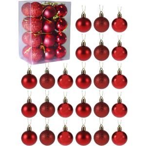 Liiaiyter 24 Mini Shatterproof Christmas Balls, 3cm/ 1.1'' Xmas Tree Ornaments Hanging Ball for Birthday Halloween Holiday Wedding Party Decorations (Red)