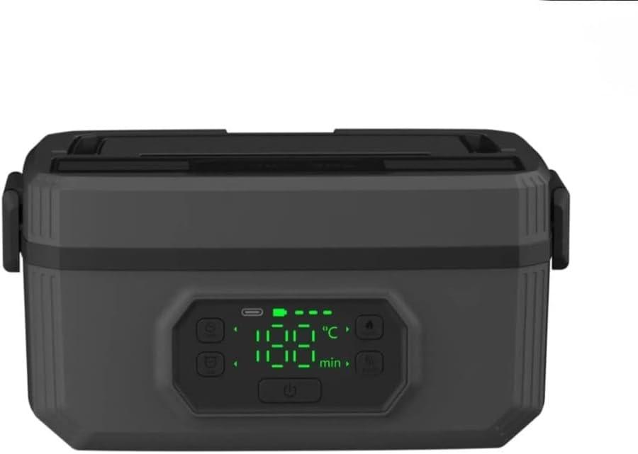 Portable Self-Heating Electric Lunch Box with USB Battery, Rechargeable Food Warmer for Work, Picnic, Camping, Car, Outdoor black (1.6L)