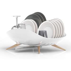 carrotez Dish Drying Rack, Dish Rack, Dish Drainer with Swivel Spout for Kitchen Counter, Auto Water Drainage, Durable, Rustproof, White