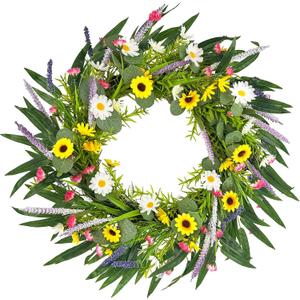 2 x 20" Artificial Summer Wreath for Front Door - Sunflower Daisy Yellow Wildflowers Wreath with Green Eucalyptus - Farmhouse Floral for Wall Window Porch Home Decor (Yellow Daisy)