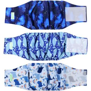 wegreeco Washable Dog Diapers - Washable Male Dog Belly Wrap - Pack of 3- (Whale, Large)