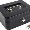 KYODOLED Medium Cash Box with Money Tray,Small Safe with Key,7.87"x 6.30"x 3.54" Black